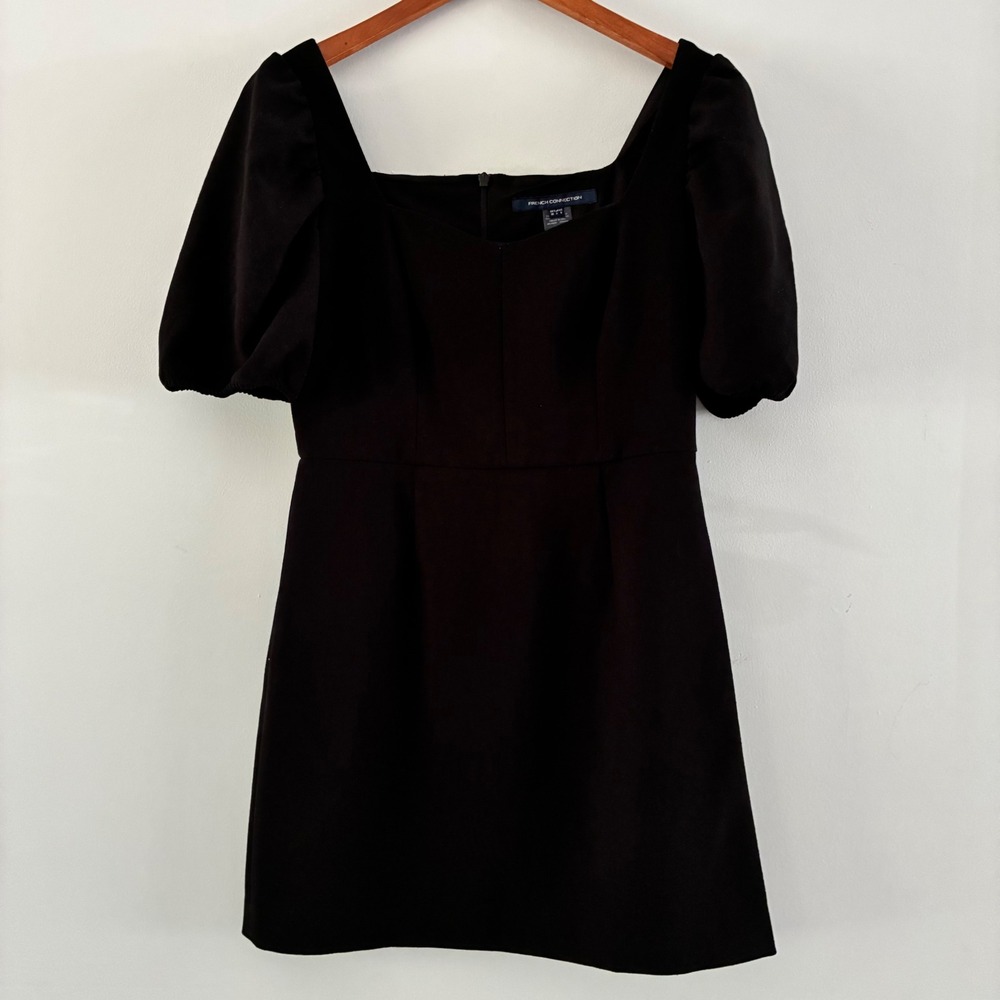 French Connection Dress 6 Mini Puff Sleeve Square Neck LBD Cocktail Party Chic